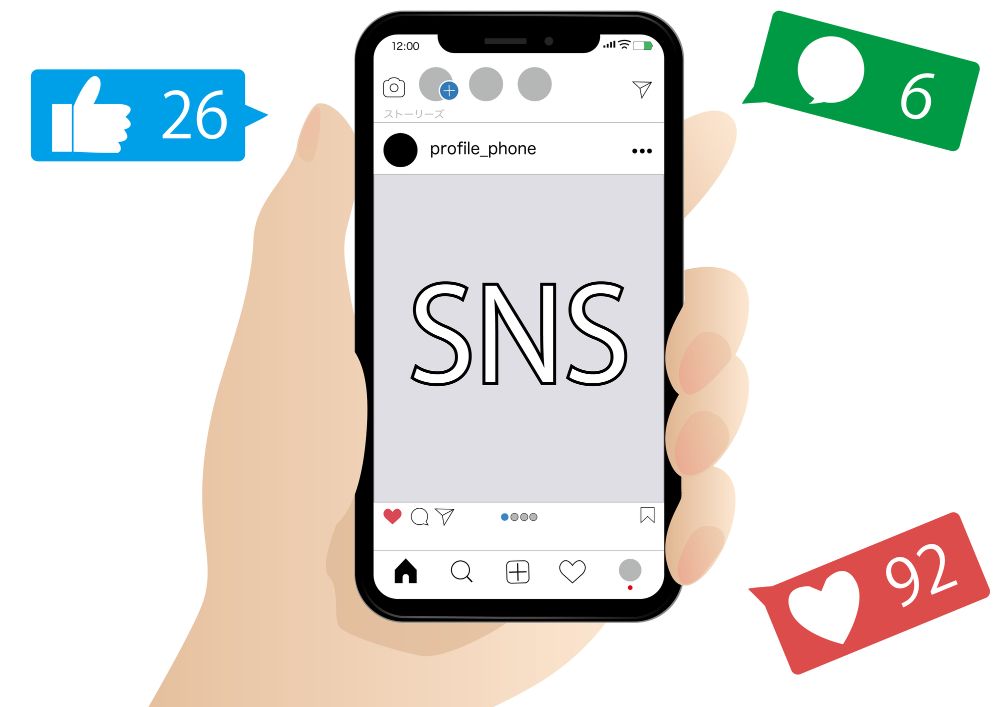 SNSを表示したスマホ